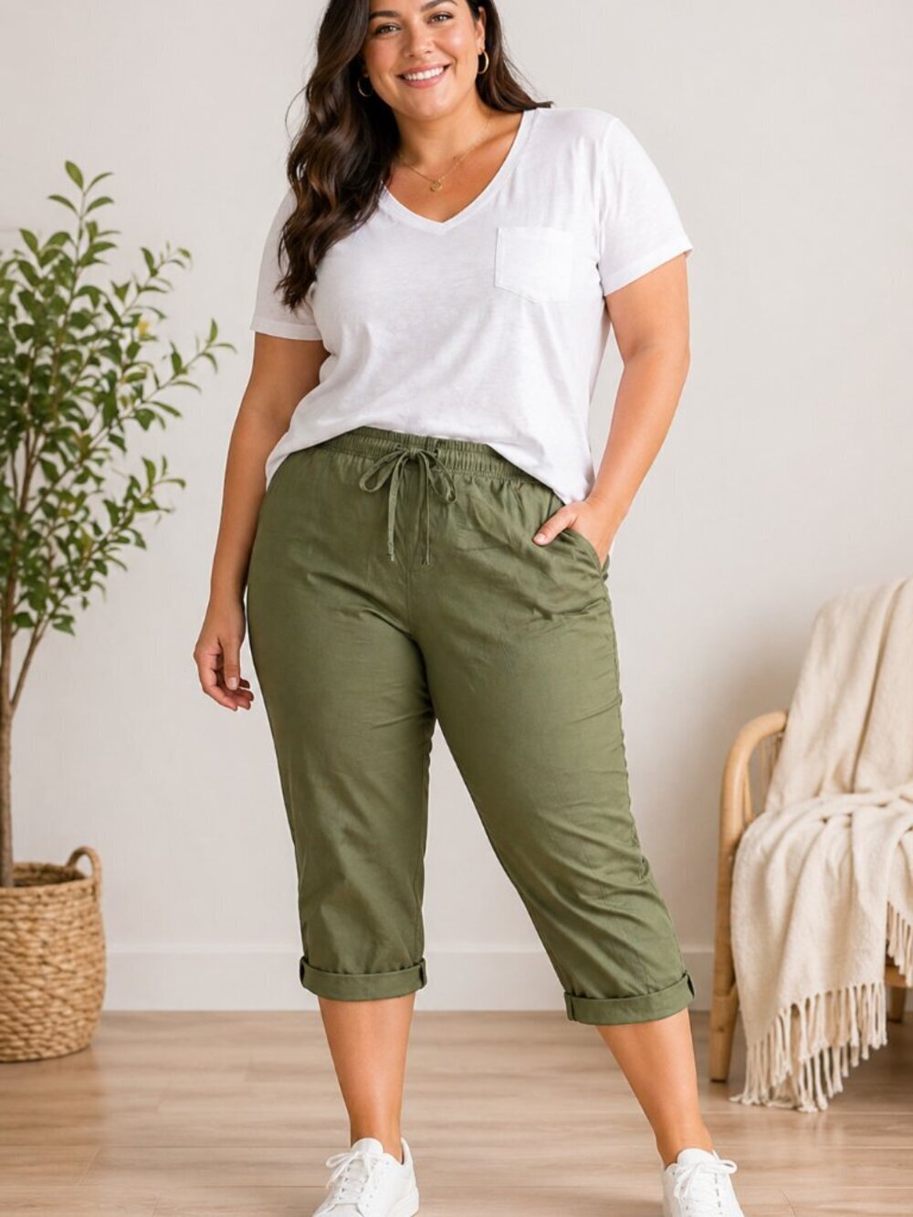 Lane Bryant Soft Drawstring Capri Pants Plus 26/28 Olive Green NWT